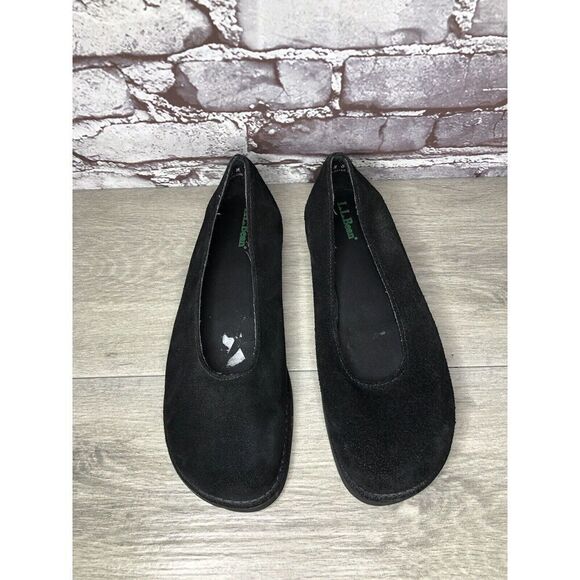 L.L. Bean Black Suede Genuine Leather Round Toe Casual Flats Women Sz 8M US/39EU - Picture 14 of 16